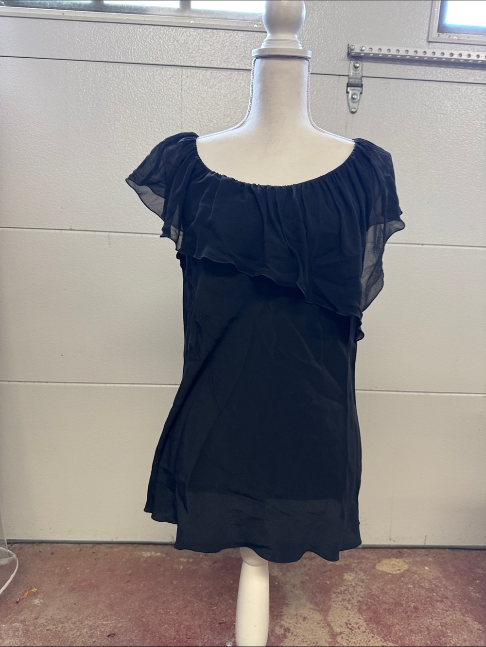 Banana Republic Black Ruffle-Smock Chiffon Top